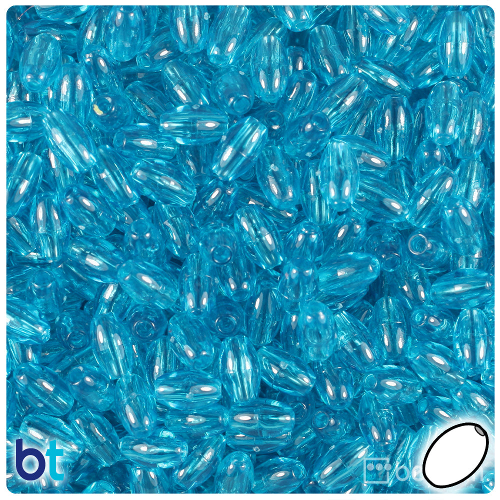 BeadTin Light Turquoise Opaque 9mm Oat Plastic Beads (500pcs) 