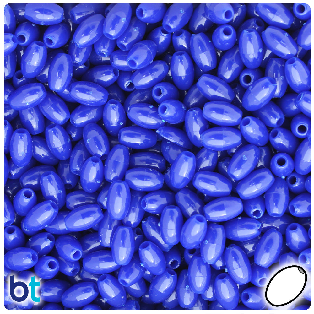 BeadTin Royal Blue Opaque 9mm Oat Plastic Beads (500pcs) 