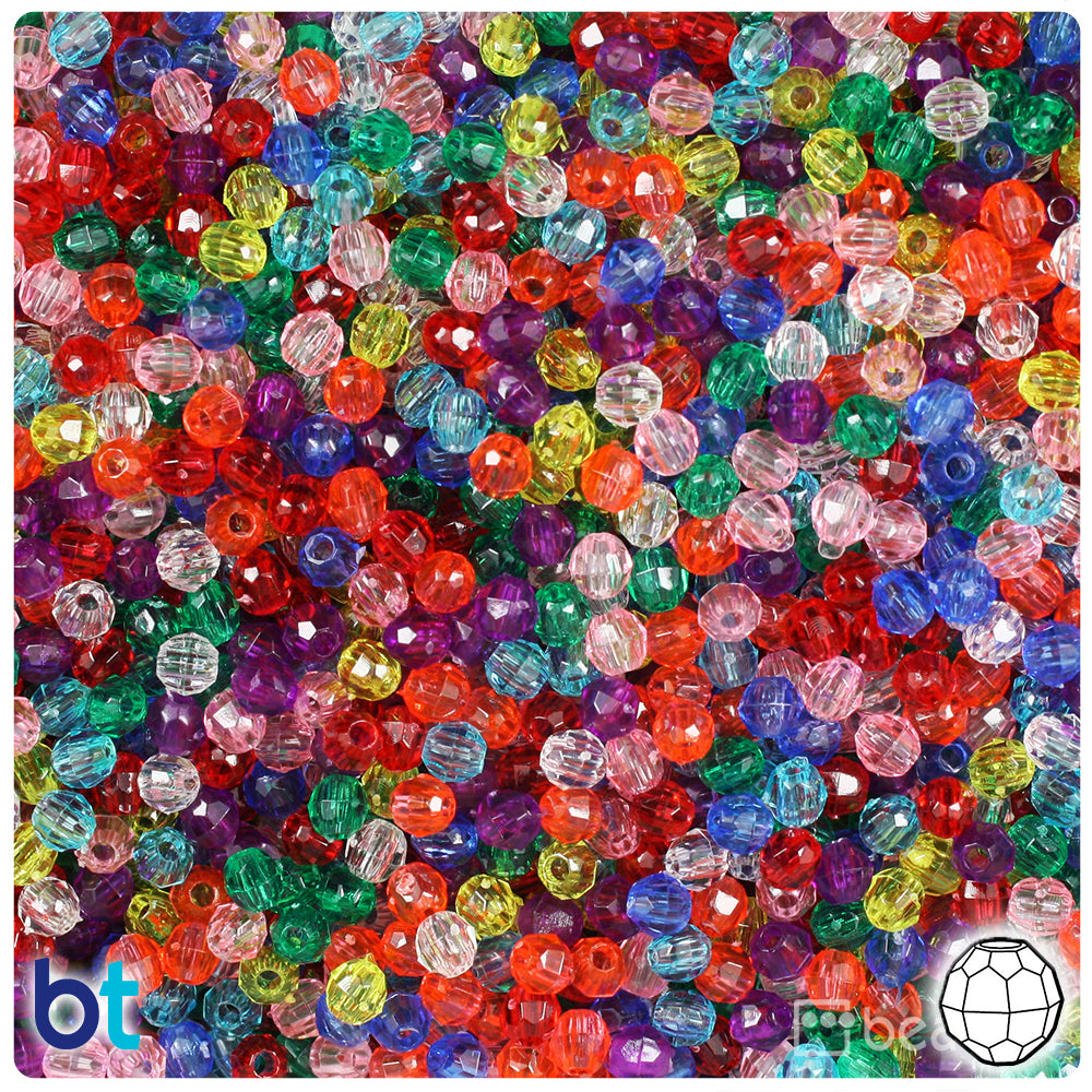 Plastic Faceted Beads, Round Opaque, 12mm, 1000-pc, Multi Mix