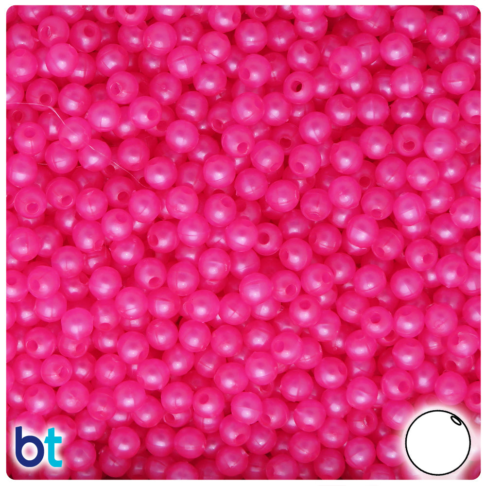 BeadTin Hot Pink Pearl 6mm Round Craft Beads (500pcs)