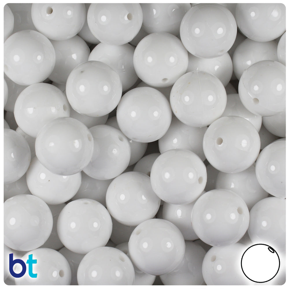 White Opaque 12mm Round Plastic Beads (60pcs)