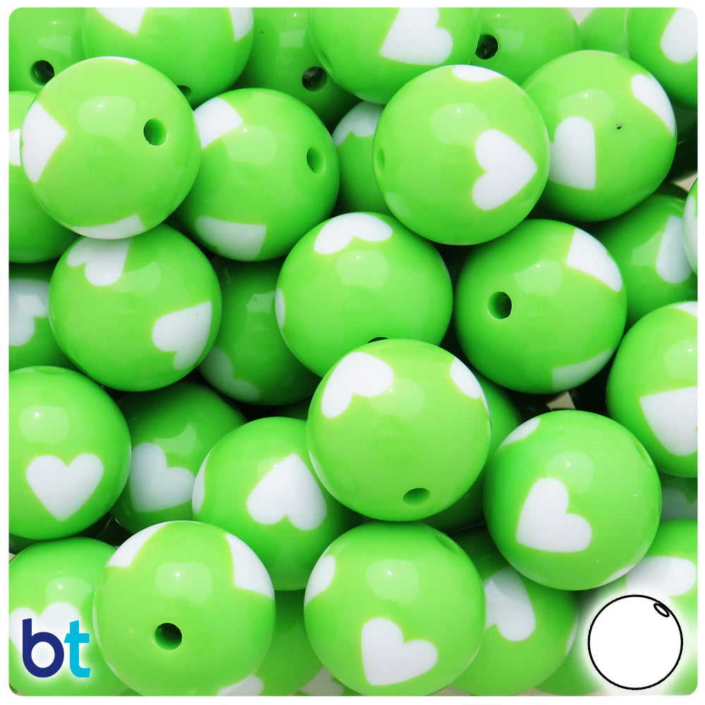 Dark Green Opaque 20mm Round Plastic Beads - White Stars (10pcs)