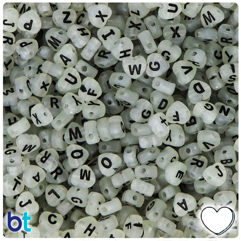 Alphabet Beads White with Black Letters and Red Hearts Mix, 7mm