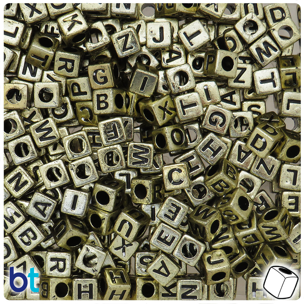 Silver Metallic 7mm Cube Alpha Beads - Black Letter Mix (200pcs)