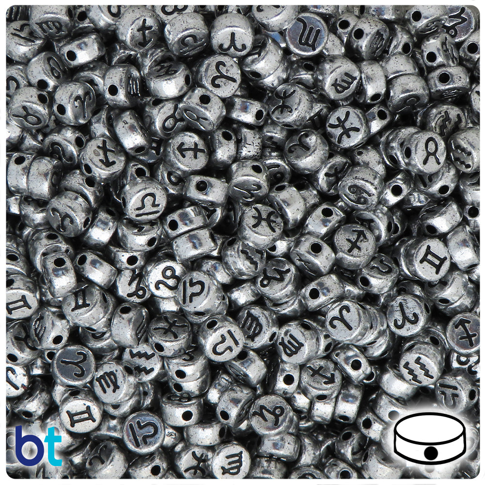 Silver Metallic 7mm Coin Alpha Beads - Black Letter Mix (250pcs)