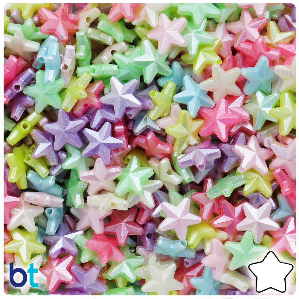 100pcs Acrylic Pastel Star Beads Transparent Frosted Colorful Kawaii Bead  11mm