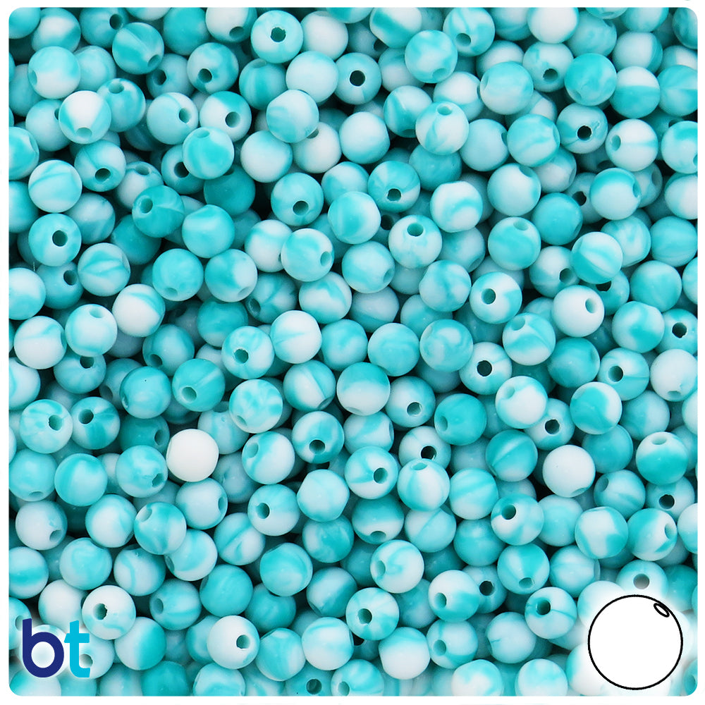 BeadTin Turquoise Marbled 12mm Round Plastic Craft Beads (75pcs