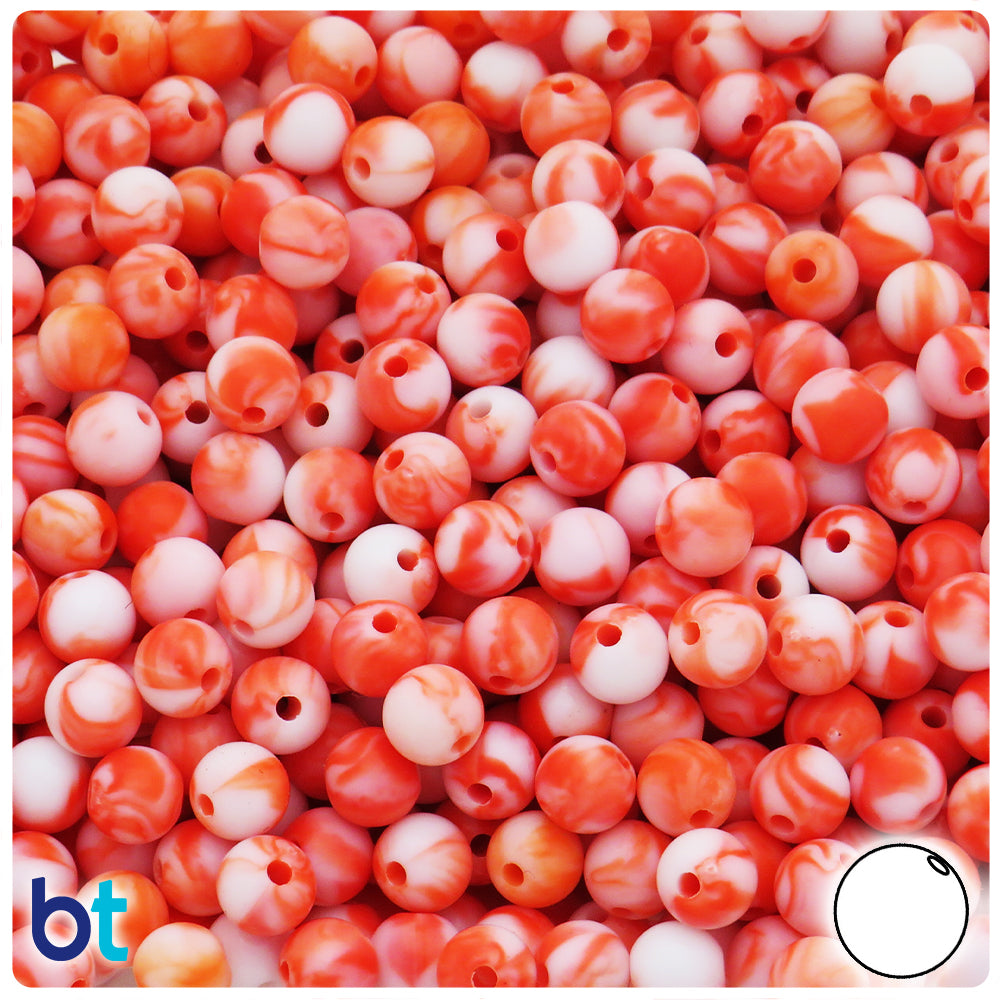 BeadTin Pink Marbled 16mm Round Plastic Craft Beads (25pcs)