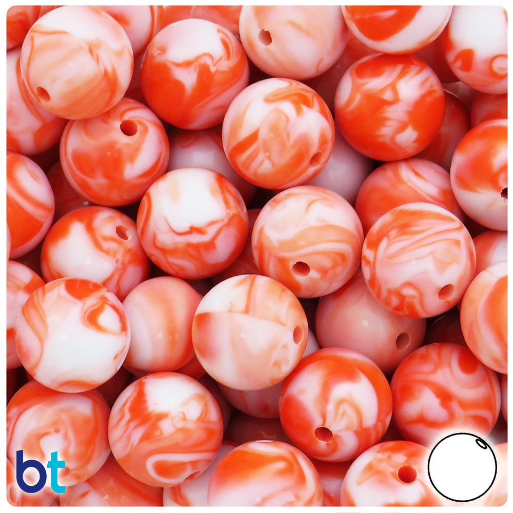 BeadTin Pink Marbled 16mm Round Plastic Craft Beads (25pcs)