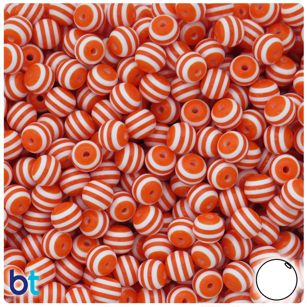 Opaque Mix 10mm Round Resin Beads - White Stripes (75pcs)