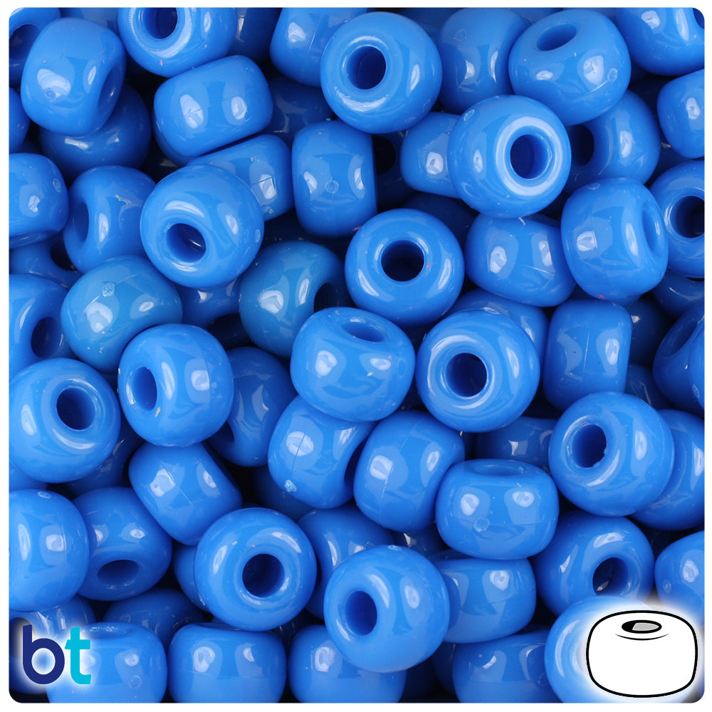 BeadTin Royal Blue Opaque 9mm Faceted Barrel Plastic Pony Beads