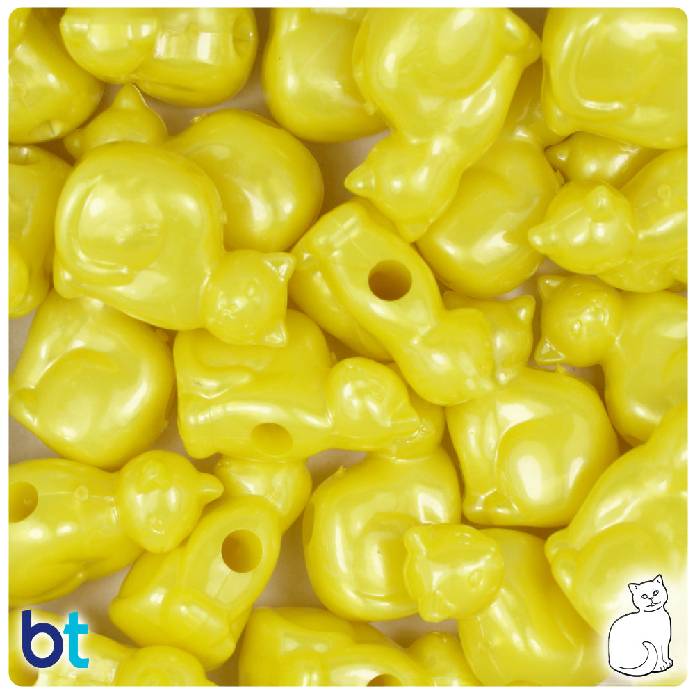 Yellow Pearl 23mm Cat Pony Beads (24pcs)