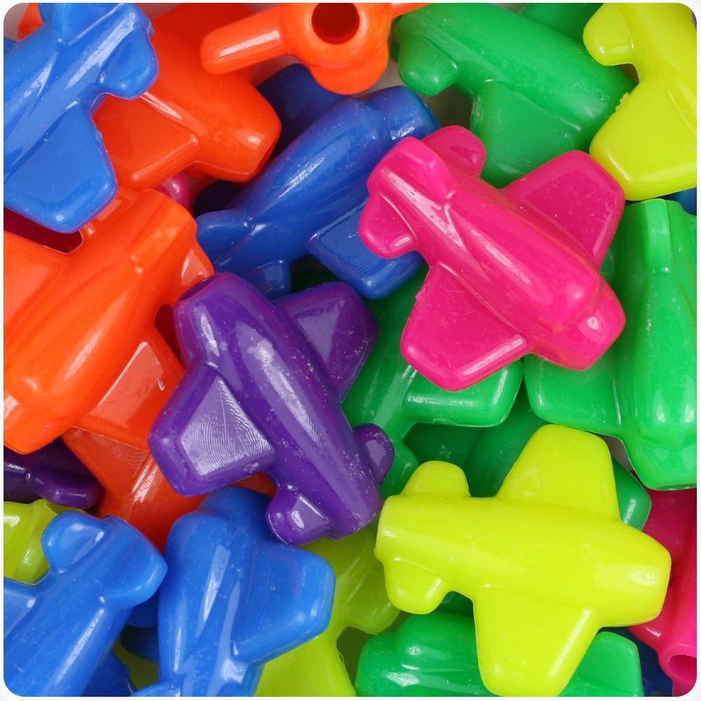 Neon Bright Mix 25mm AirPlane Pony Beads (8pcs)