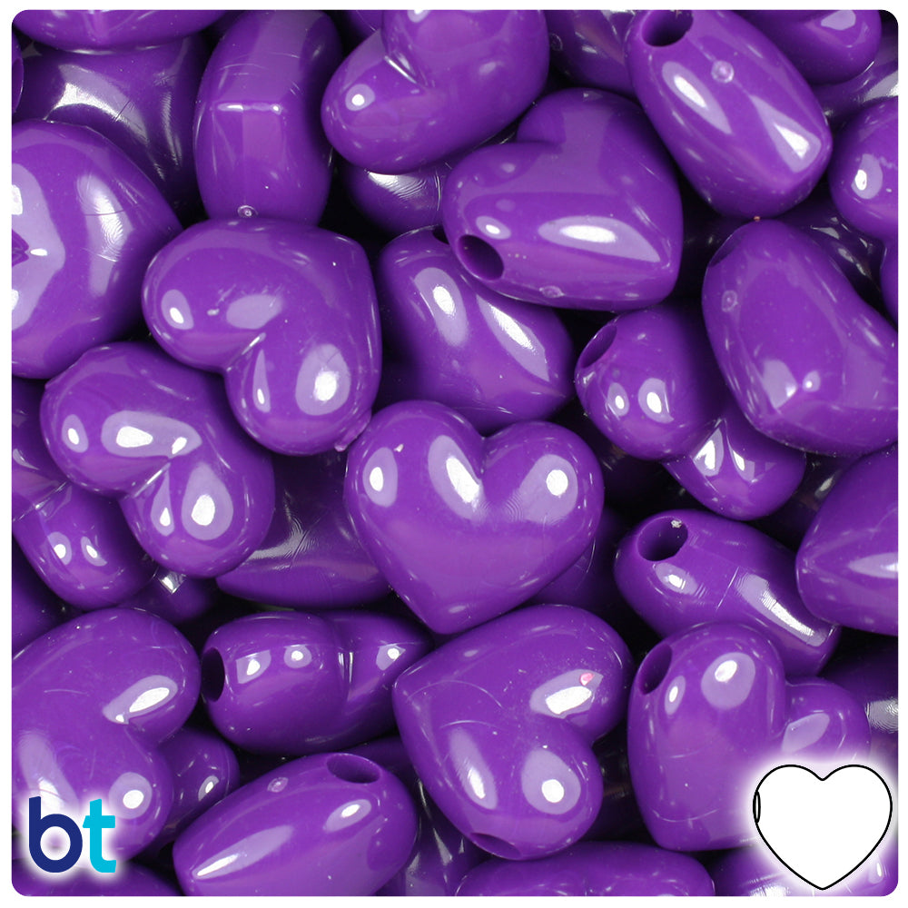 BeadTin Dark Lilac Opaque 12mm Heart (HH) Plastic Pony Beads (250pcs)