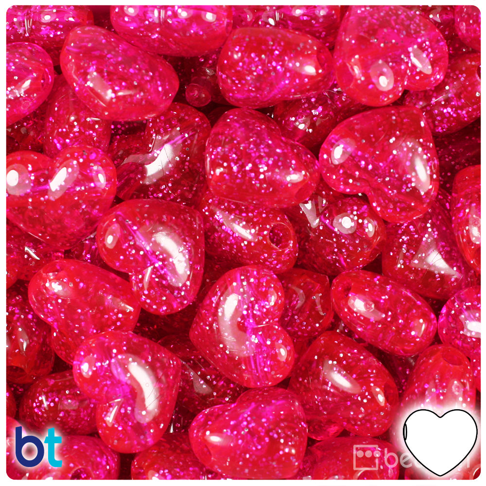 Heart Plastic Pony Beads, 13mm, Hot Pink Pearl, 125 beads - Pony