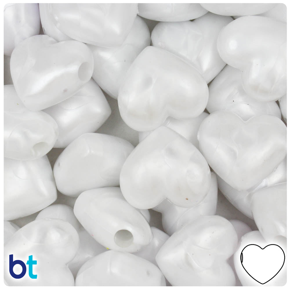 Bright White Opaque 12mm Heart (HH) Pony Beads (250pcs)