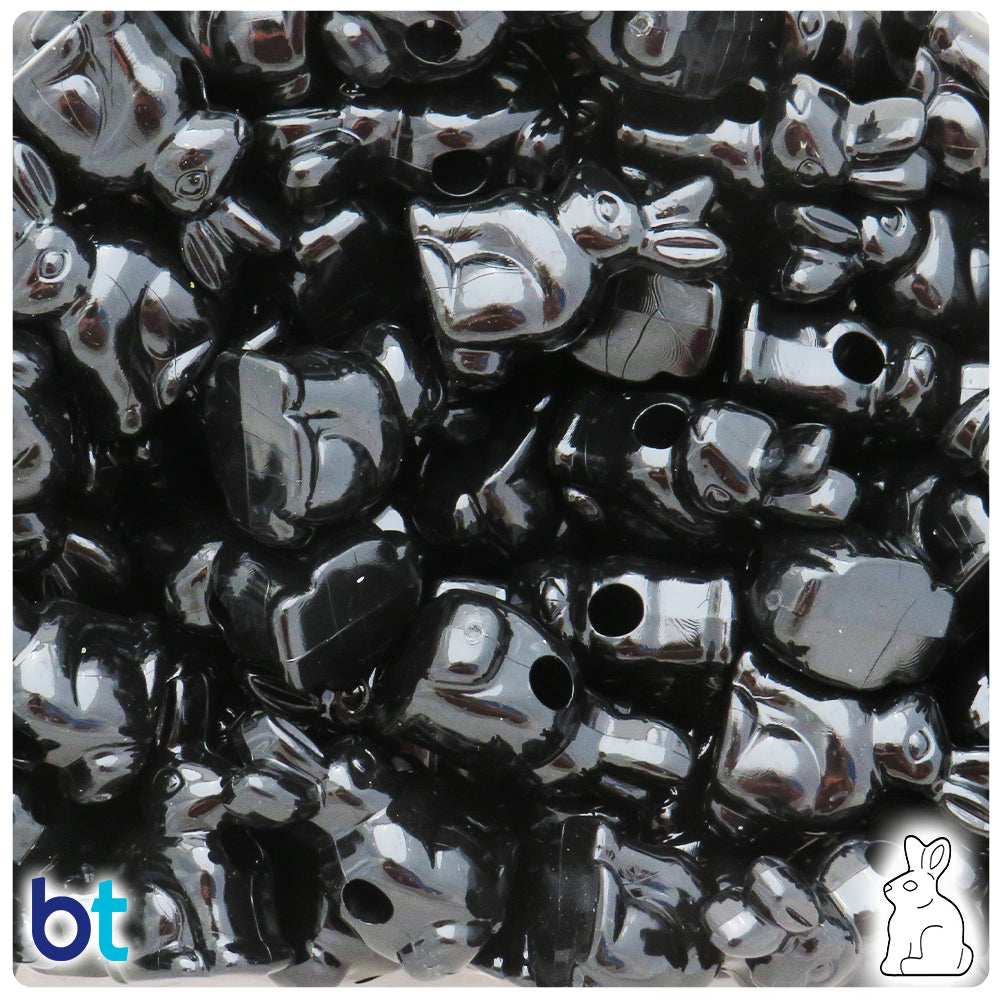 Black Opaque 24mm Bunny Rabbit Pony Beads (24pcs)