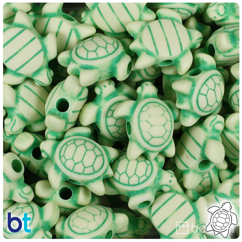 BeadTin Light Turquoise Opaque Plastic Craft Beads Mix (4oz)