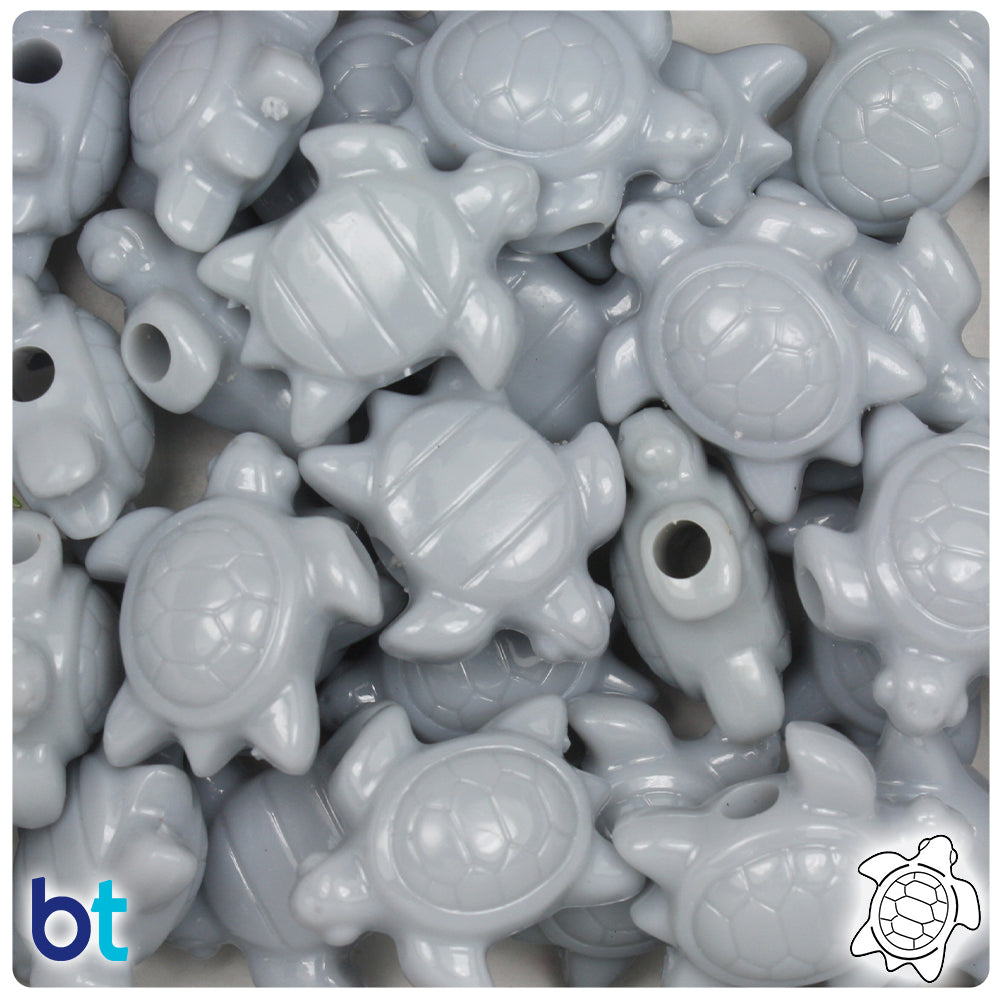 Grey Opaque 23mm Sea Turtle Pony Beads (24pcs)