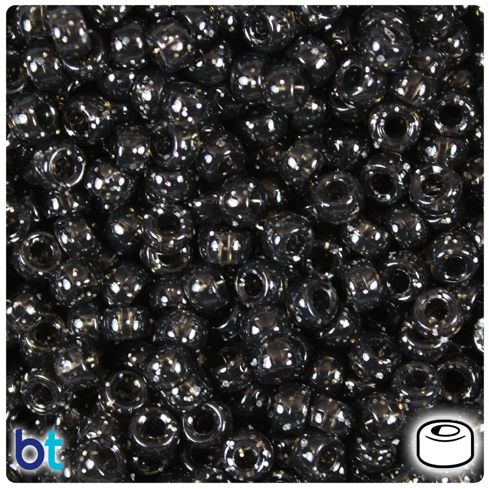 BeadTin Black Opaque 6.5mm Mini Barrel Plastic Pony Beads (1000pcs)