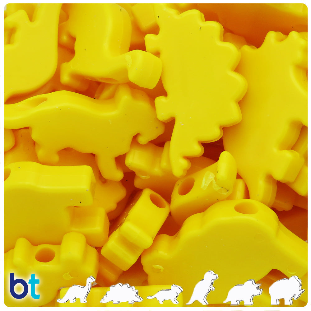 Bright Yellow Opaque 30-40mm Dinosaur Pony Beads (5pcs)