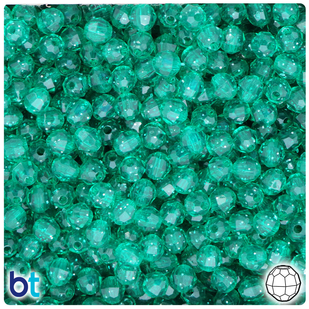 BeadTin Mint Transparent 6mm Faceted Round Plastic Craft Beads