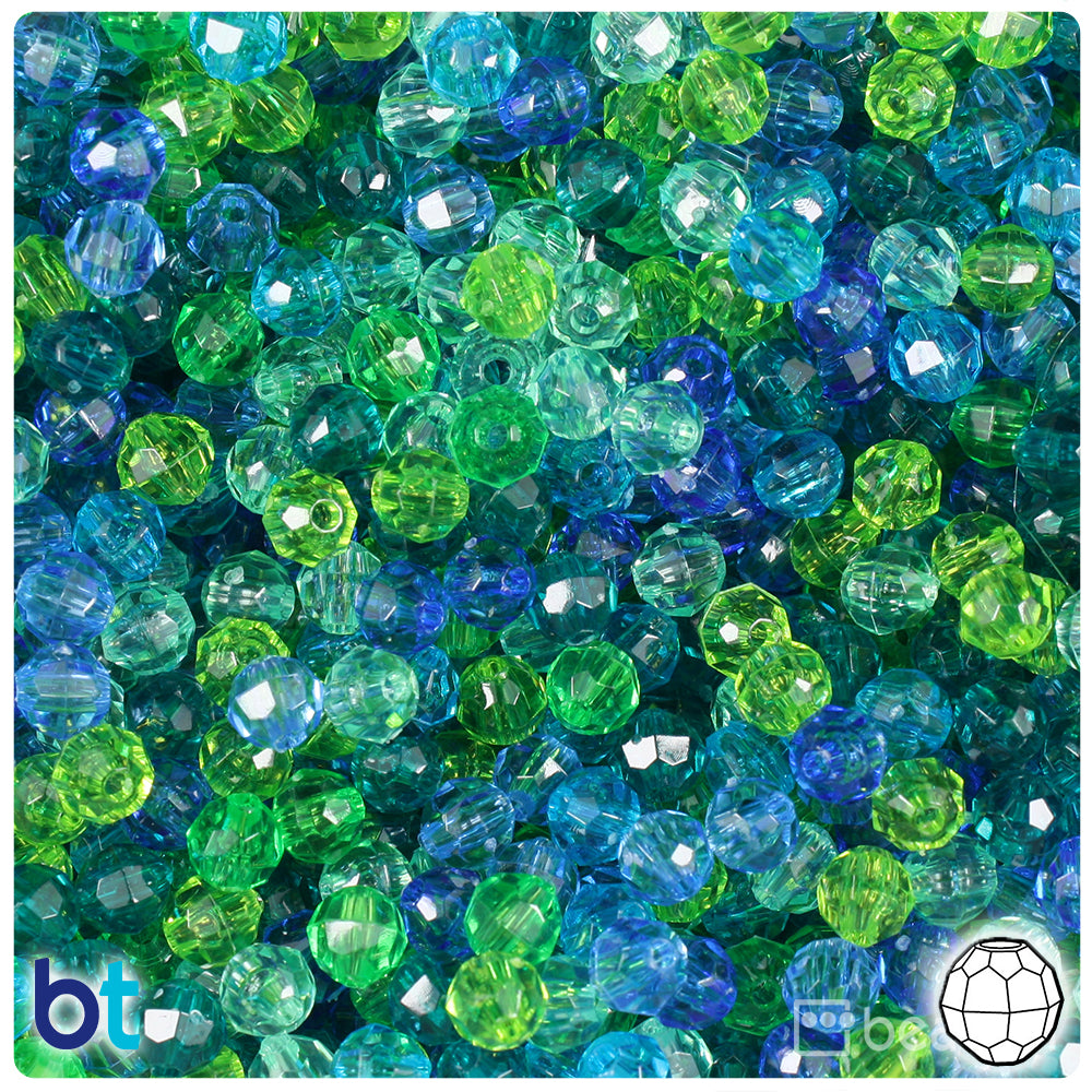 Round Faceted Glass Beads Blue/Green