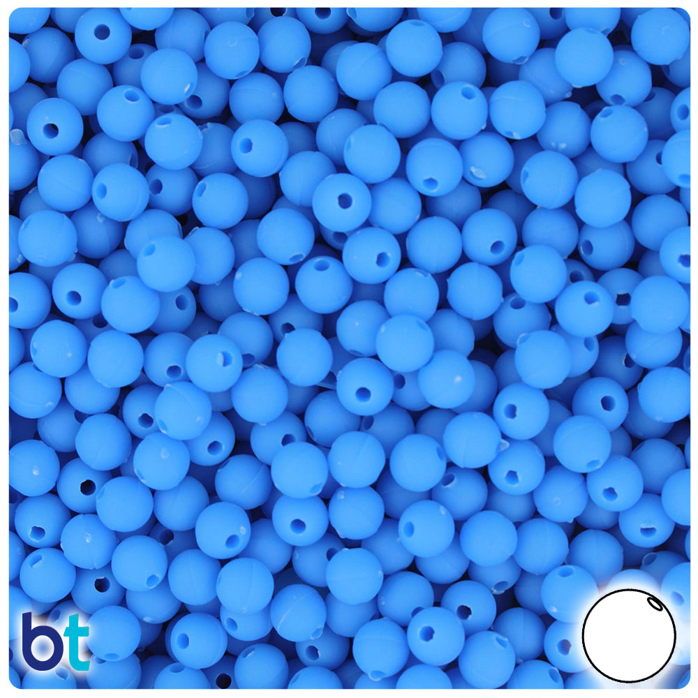6mm Round Plastic Craft Beads, Light Blue Opaque, 500 beads