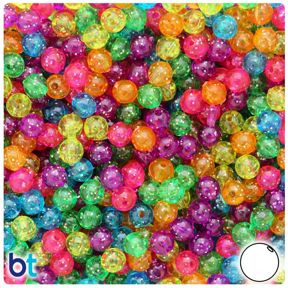 BeadTin Jelly Sparkle Mix 9mm Barrel Pony Beads (500pcs) 