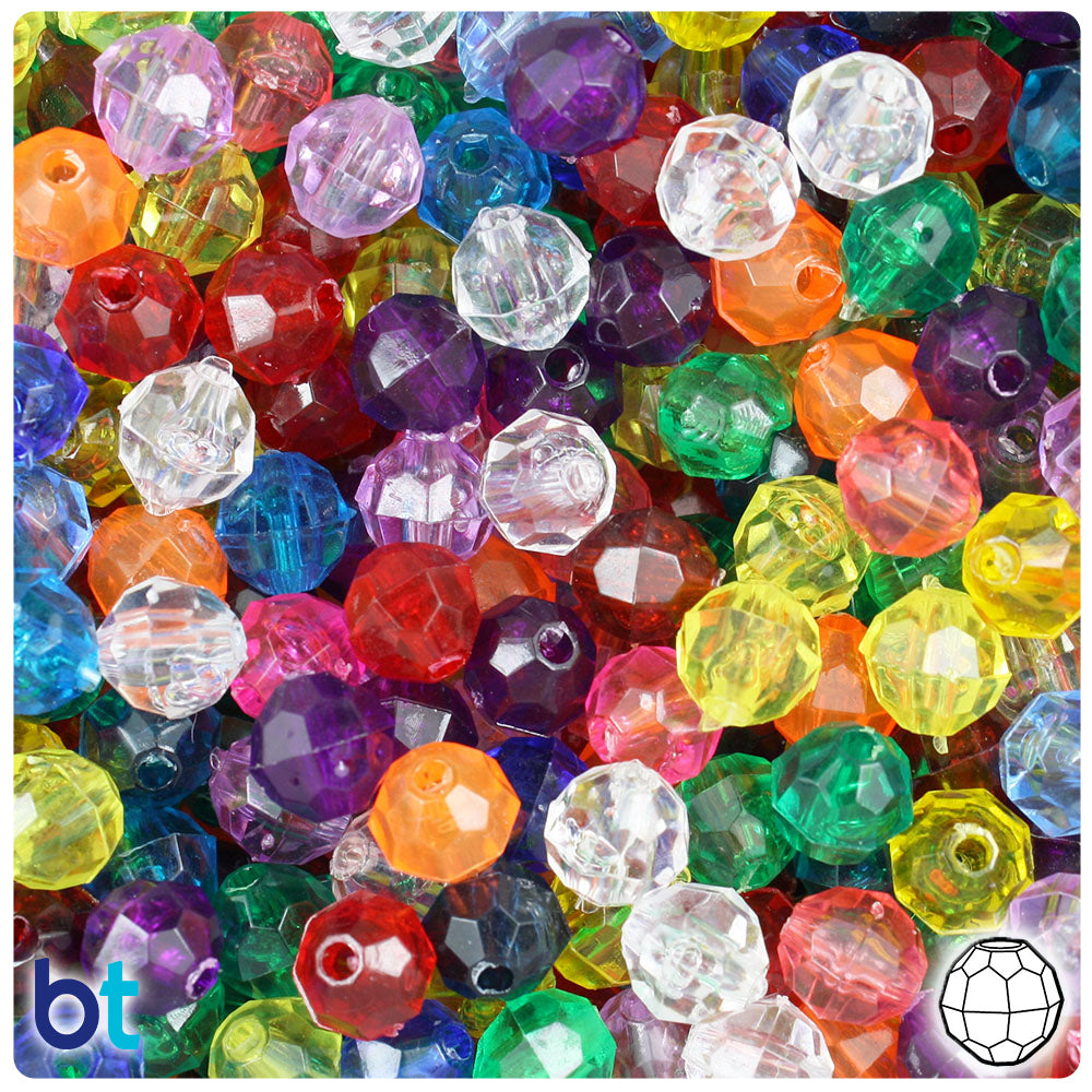 Plastic Faceted Beads, Transparent, 8mm, 200-pc