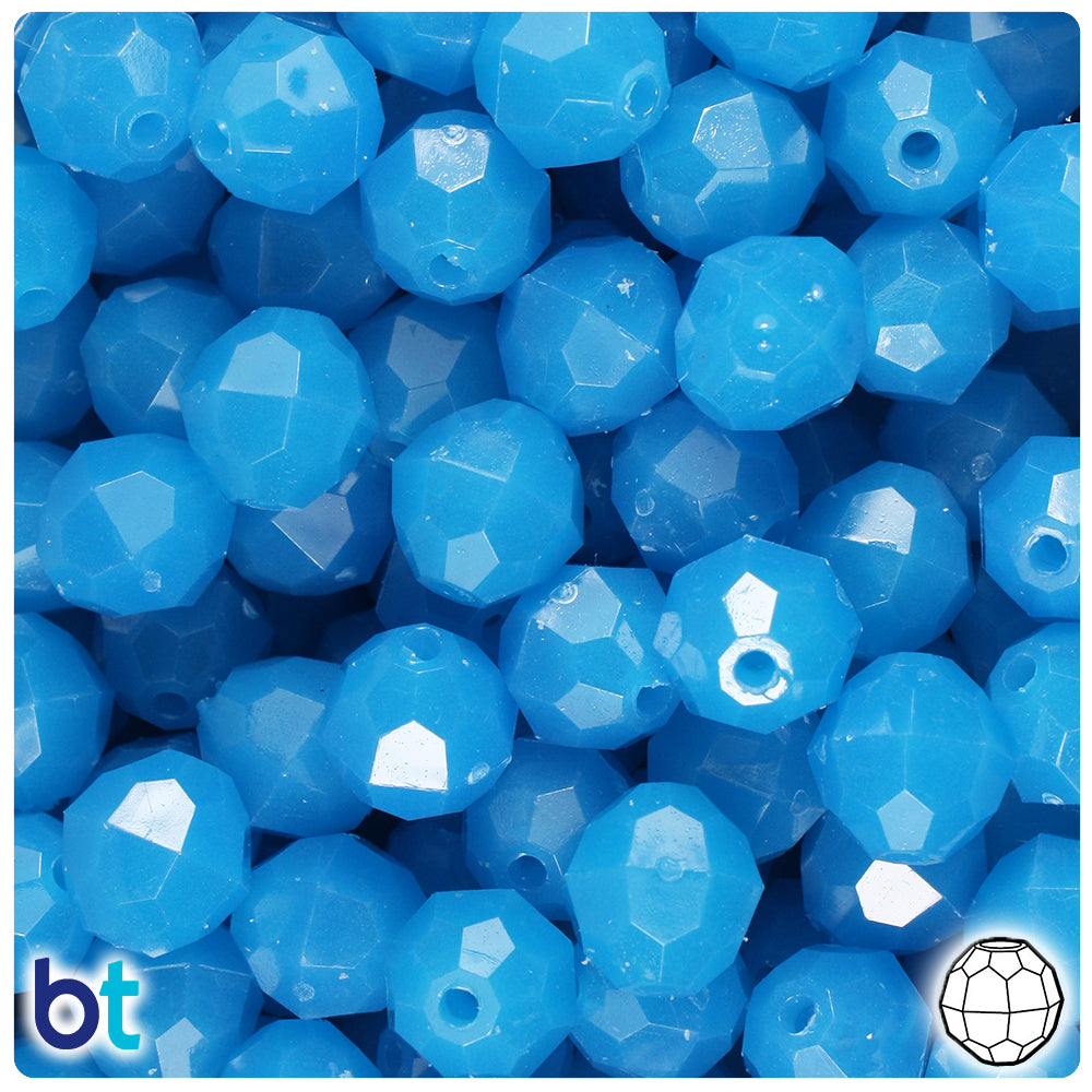 Blue Glow - Faceted Glow-In-The-Dark Plastic Beads, Choose A Size