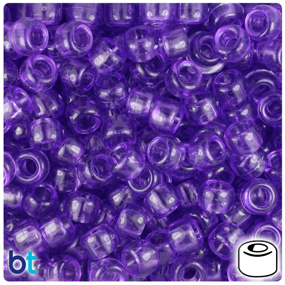 BeadTin Cloudy Blue Transparent 9mm Barrel Pony Beads (500pc