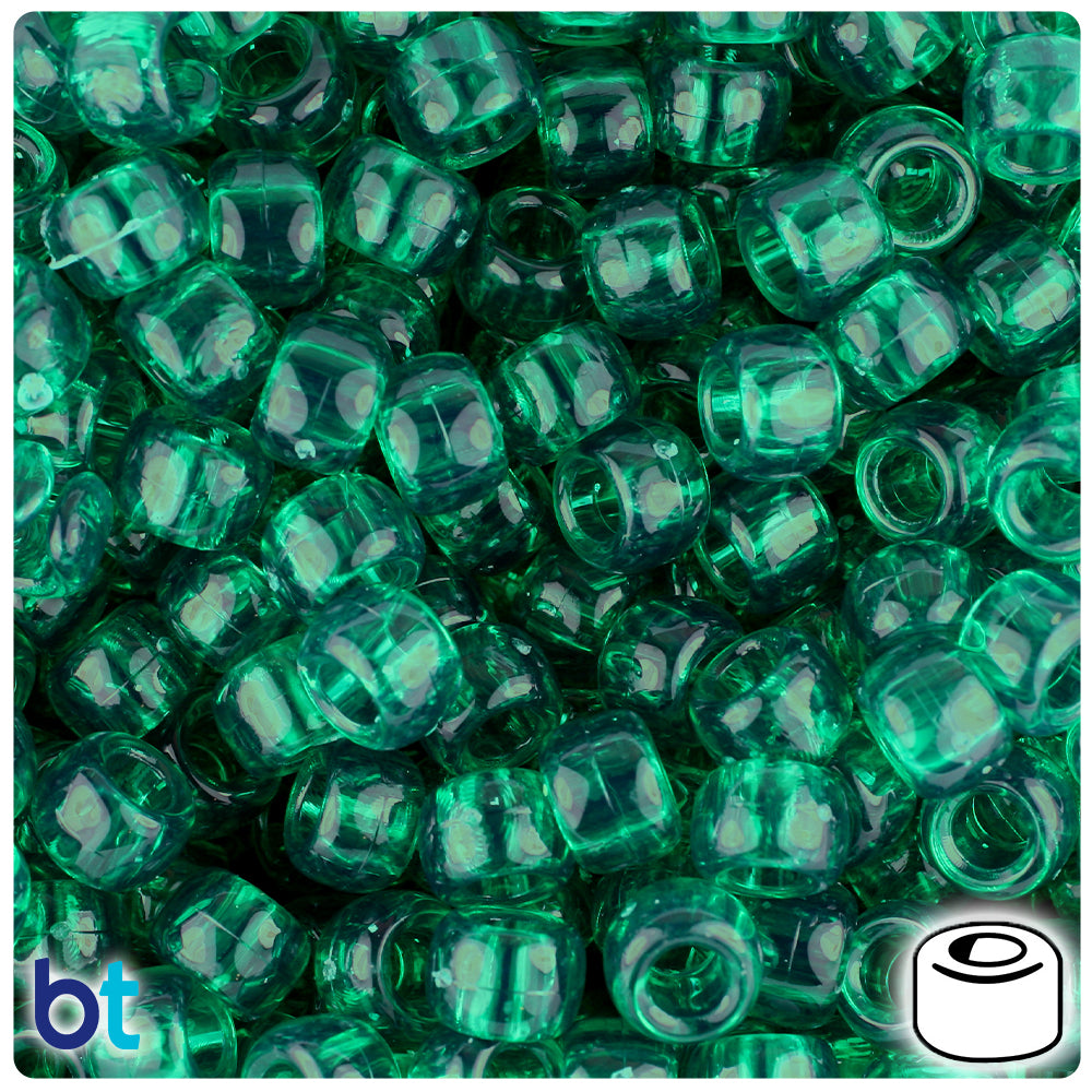 BeadTin Turquoise Transparent 9mm Barrel Plastic Pony Beads (500pcs)