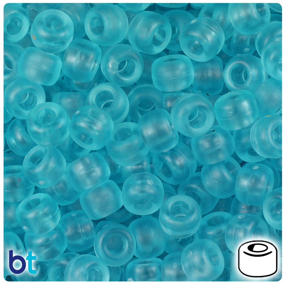 BeadTin Turquoise Transparent 9mm Barrel Plastic Pony Beads (500pcs)