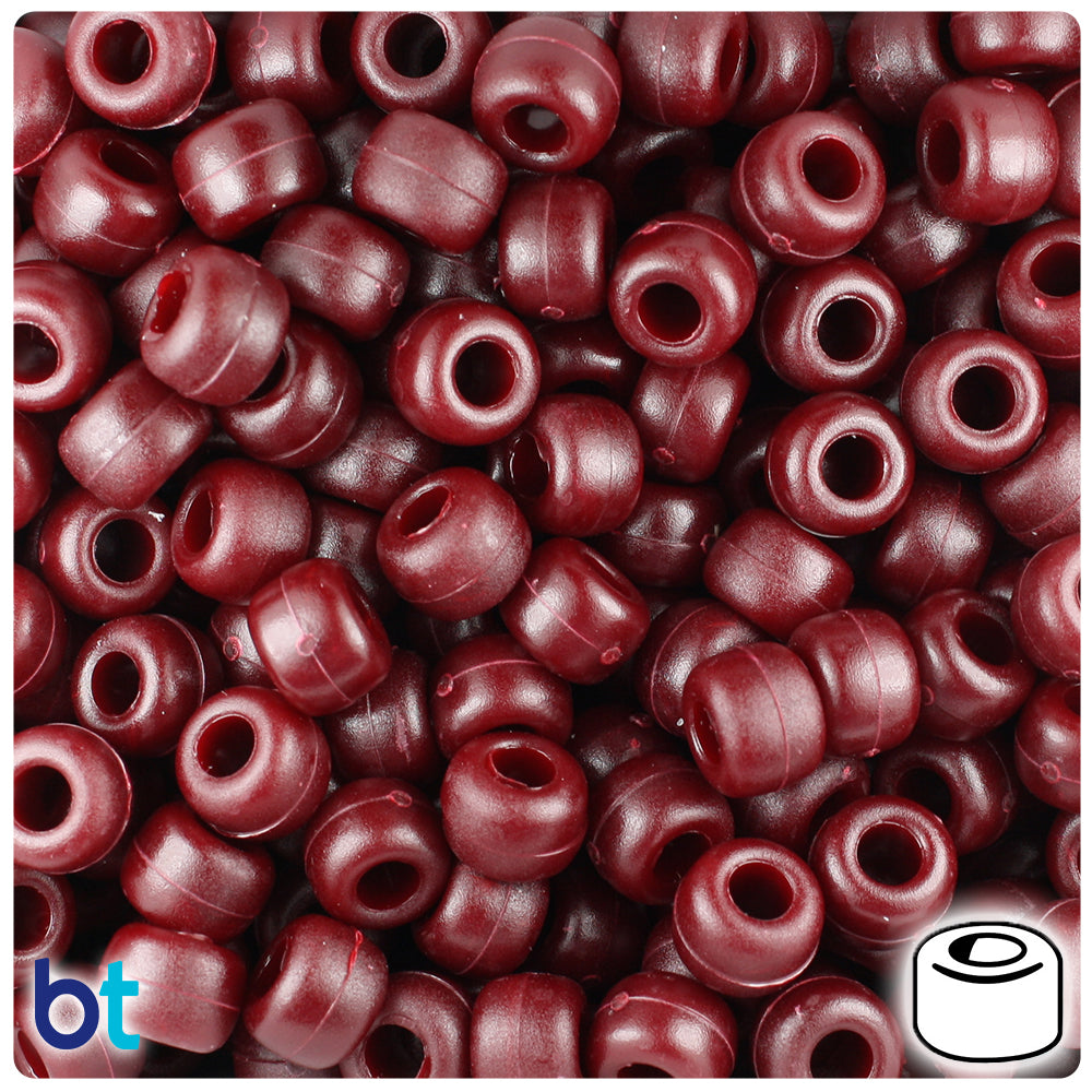 Dark Cranberry Pearl 9mm Barrel Pony Beads (500pcs)