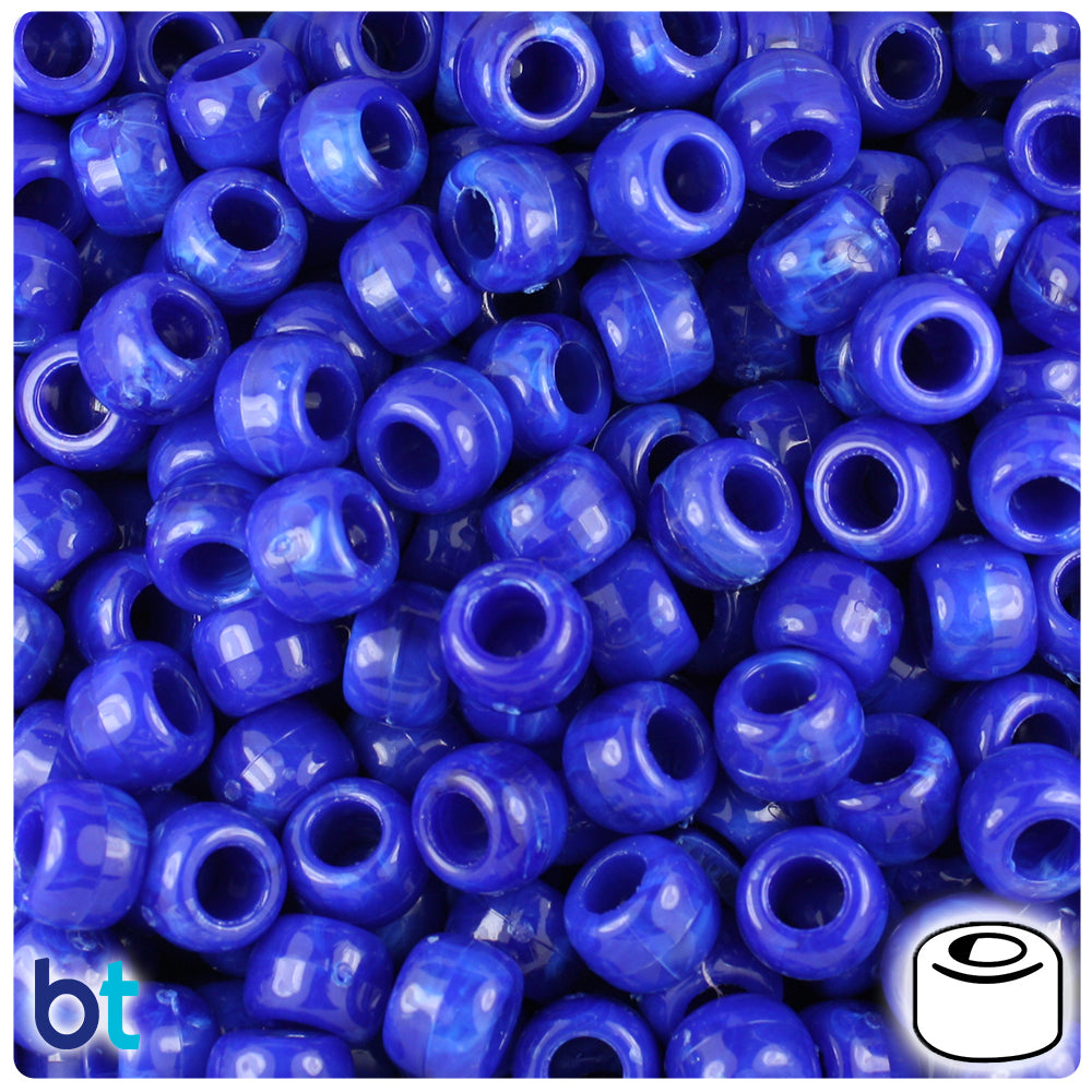 BeadTin Royal Blue Opaque 9mm Faceted Barrel Plastic Pony Beads (500pcs)