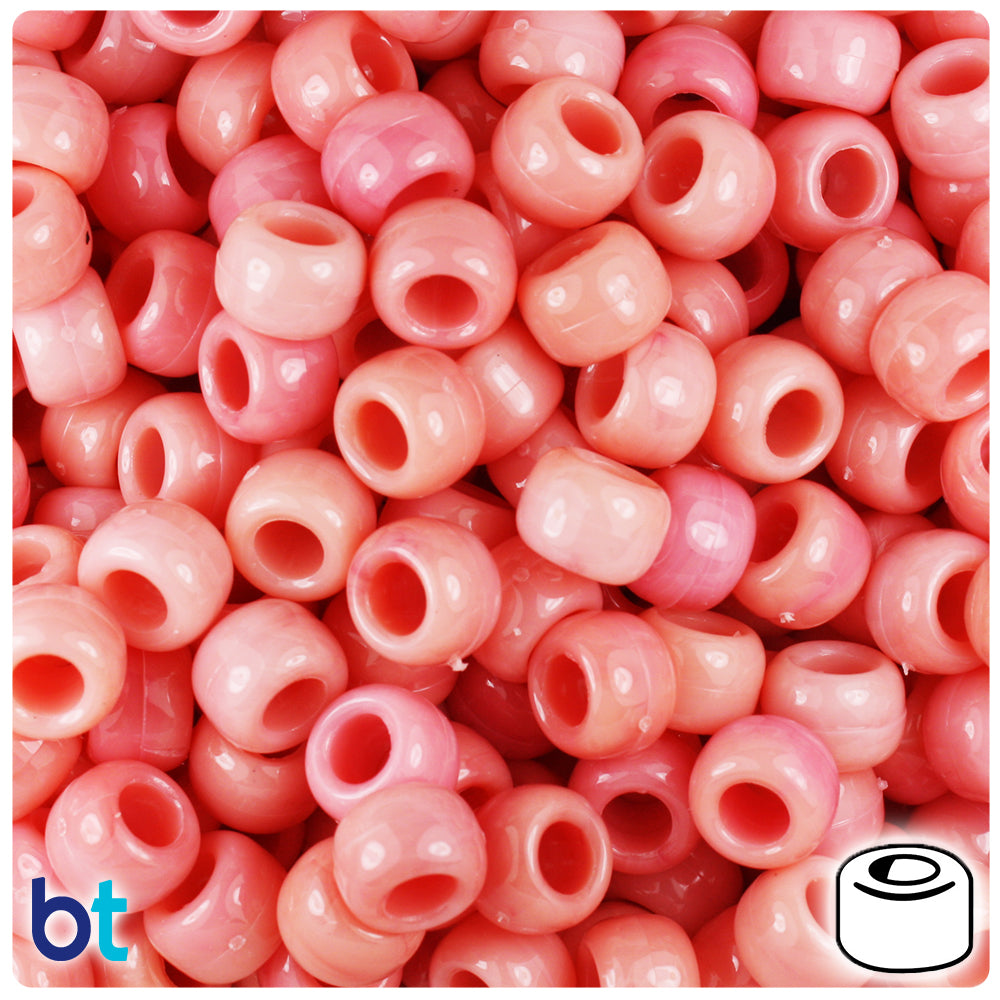 Rose Quartz Marbled 9mm Barrel Pony Beads (500pcs)