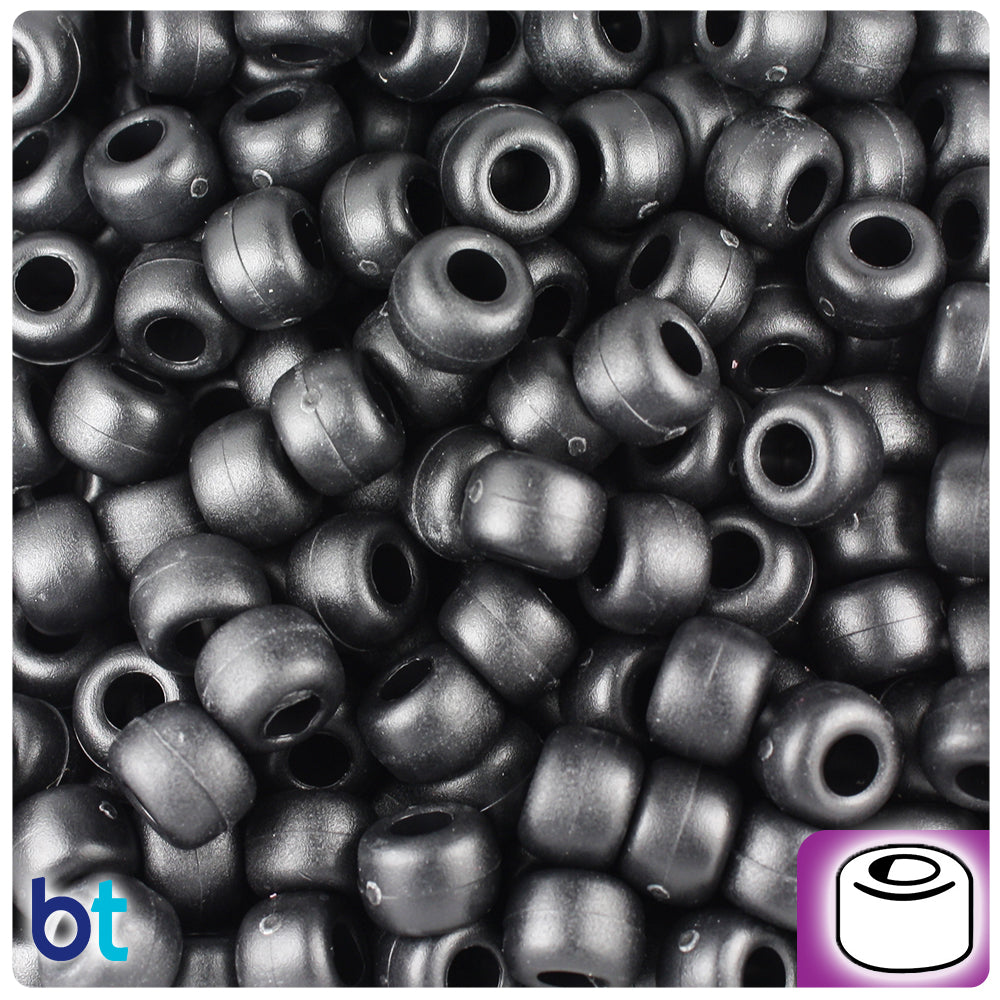 Black Matte 6.5mm Mini Barrel Pony Beads (1000pcs)