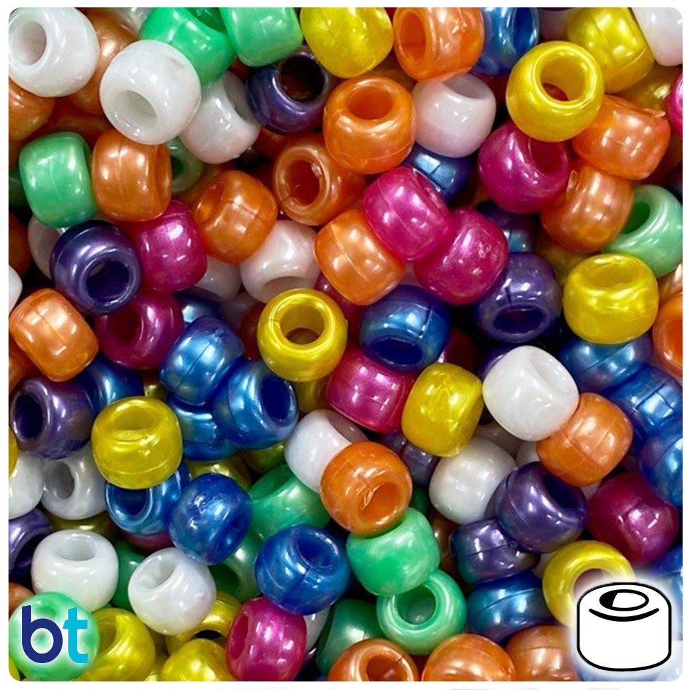 Bright Pearl & Sparkle Mix 9mm Barrel Pony Beads (500pcs)