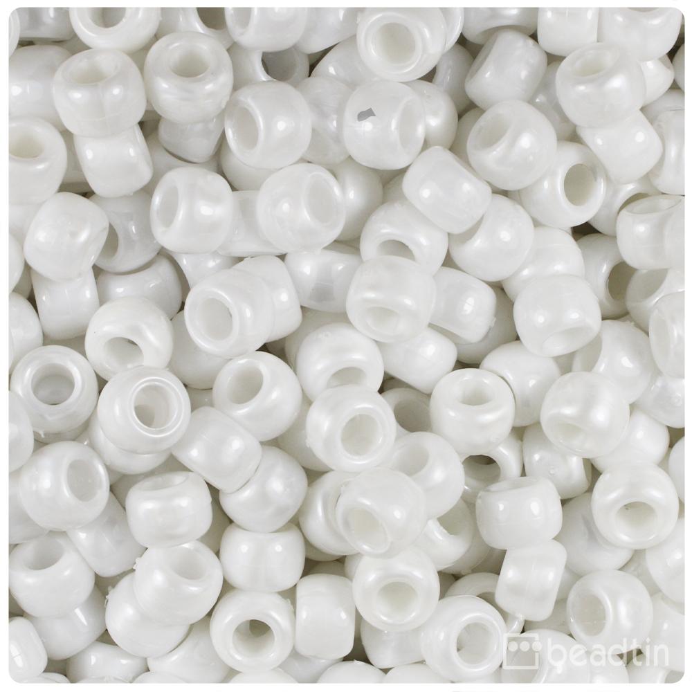 Pearl Kandi Beads, Pearl White Pony Beads, 9mm Barrel Beads for Bracelet,  Beads for Necklace, 9mm Beads, Bead Set 