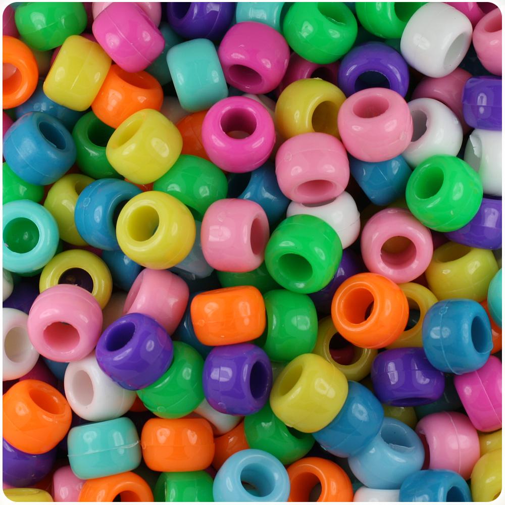 BeadTin Transparent Multi 9mm Barrel Pony Beads (500pcs)