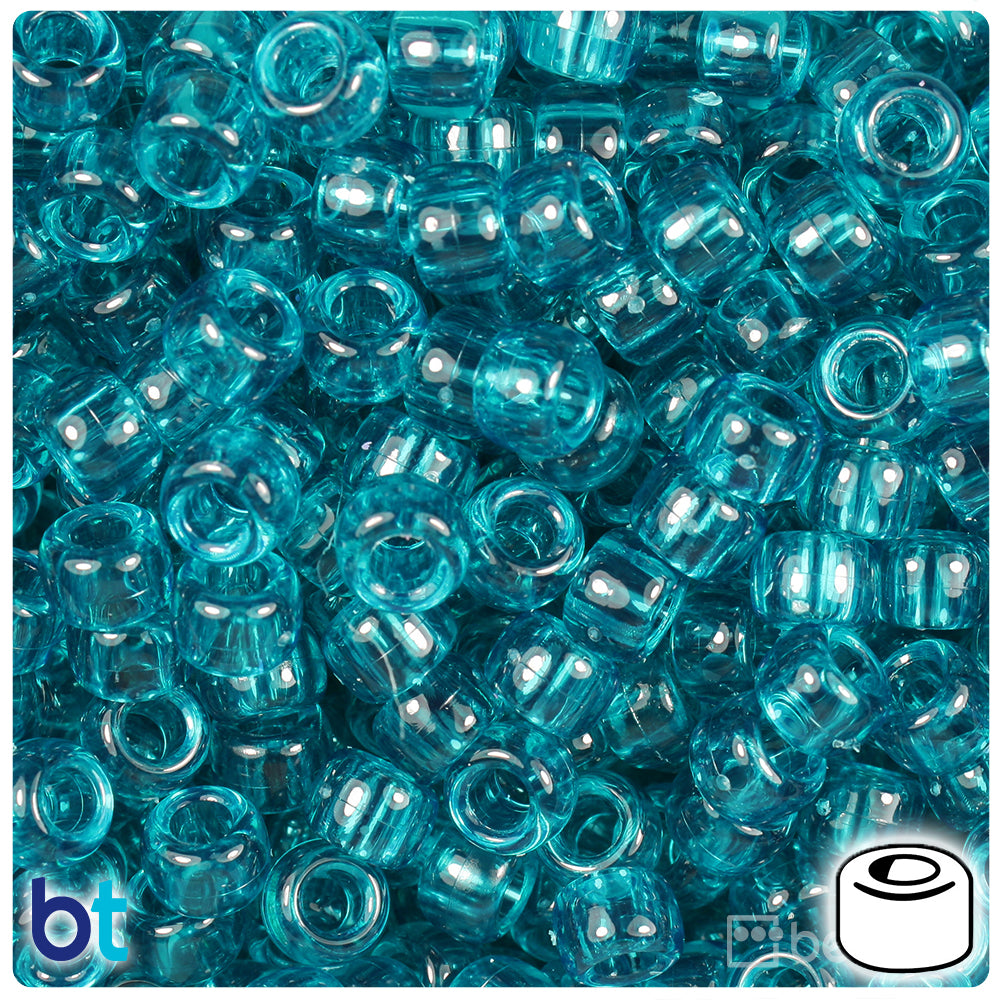 BeadTin Cloudy Blue Transparent 9mm Barrel Pony Beads (500pc) 