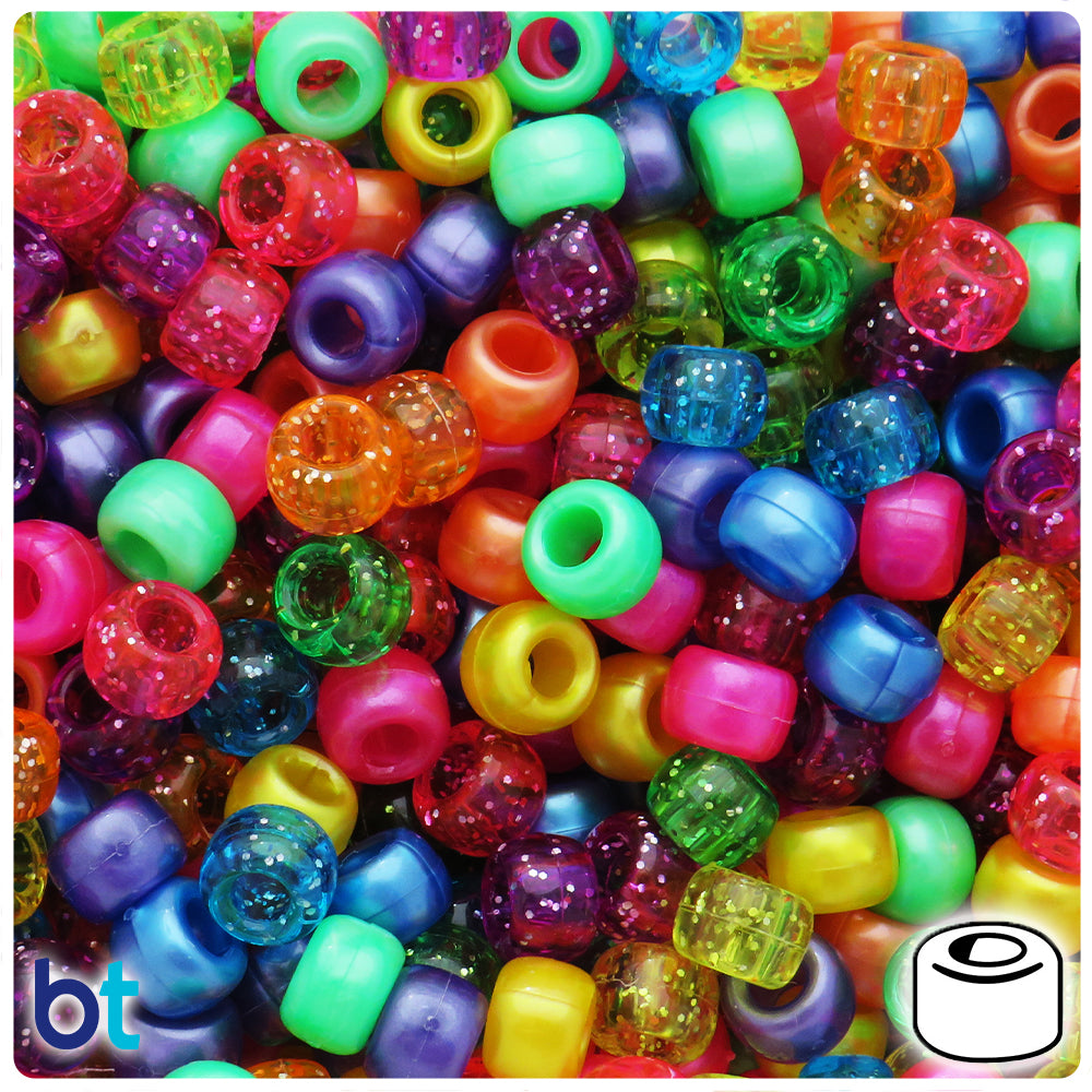 100pc Plastic Round Metallic Pony Beads 9x6mm Purple Beads