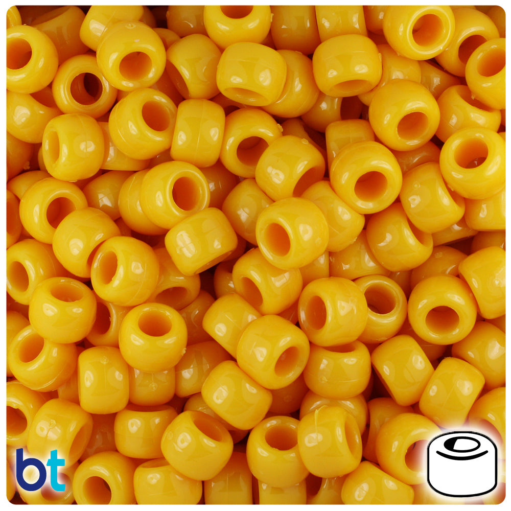 Mustard Opaque 9mm Barrel Pony Beads (500pcs)