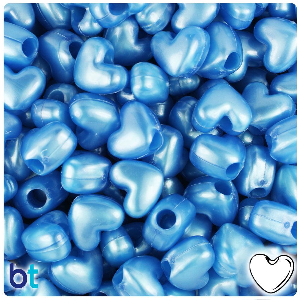 BeadTin Royal Blue Opaque 12mm Heart (HH) Plastic Pony Beads