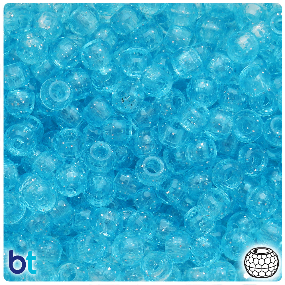 BeadTin Turquoise Transparent 9mm Barrel Plastic Pony Beads (500pcs)