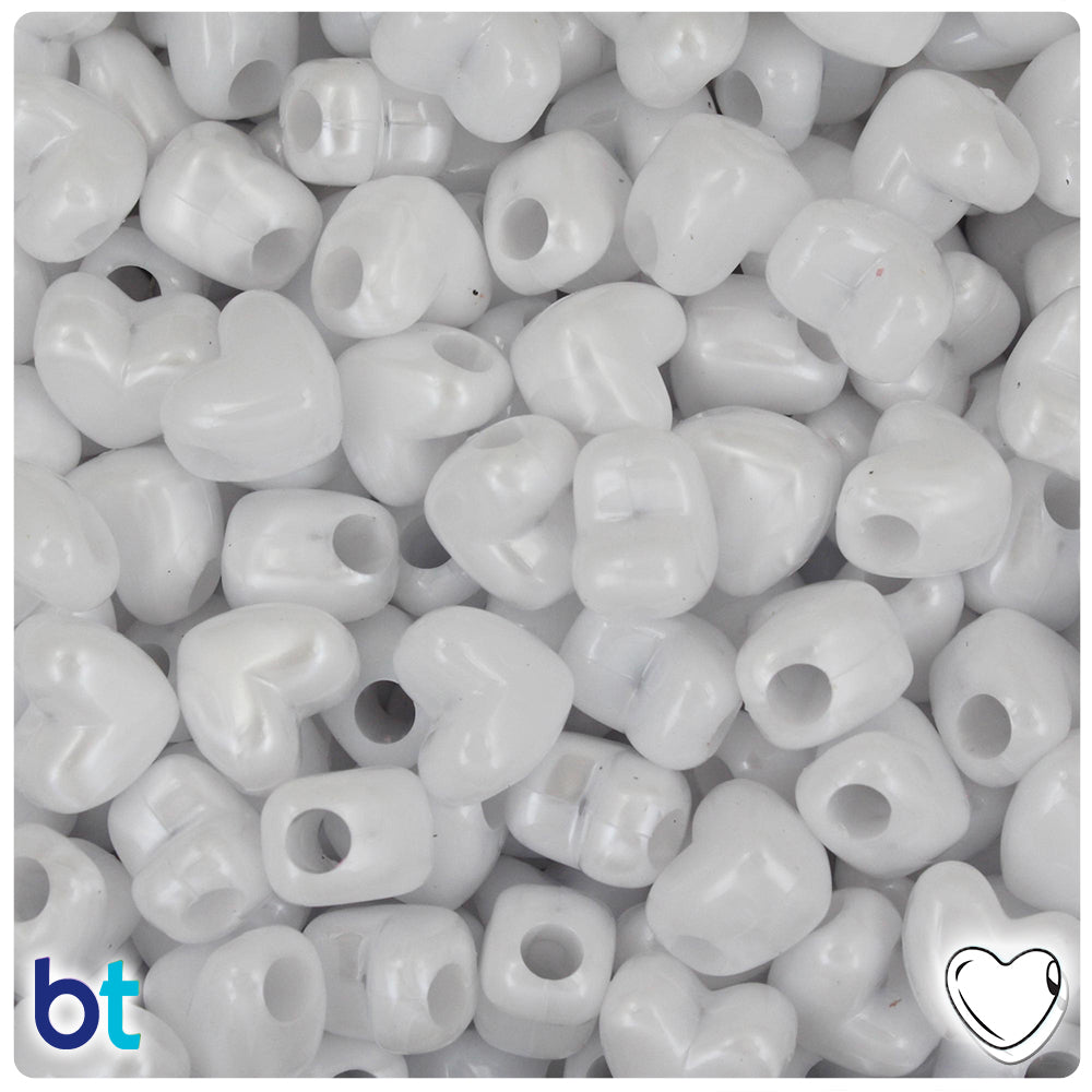 BeadTin Bright White Opaque 12mm Heart (HH) Plastic Pony Beads (250pcs)
