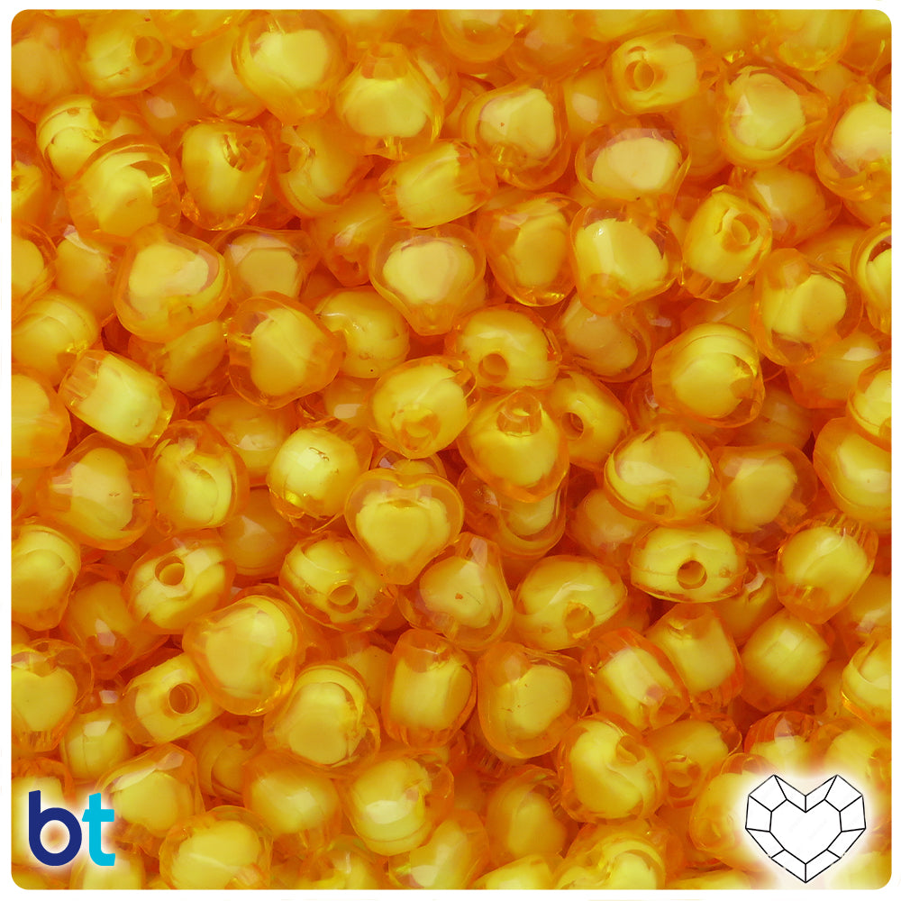 Yellow Transparent 10mm Faceted Heart Plastic Beads - White Core Bead  (150pcs)