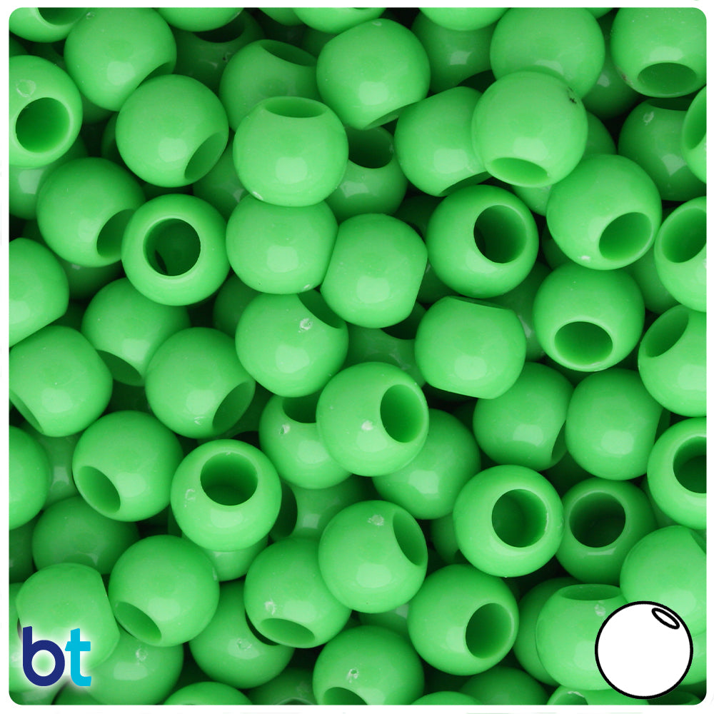 Light Green Opaque 10mm Round Plastic Pony Beads (125pcs)