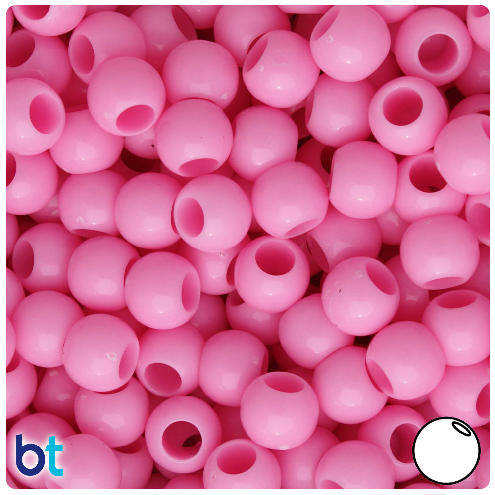 BeadTin Light Pink Opaque 10mm Round Plastic Pony Beads (125pcs